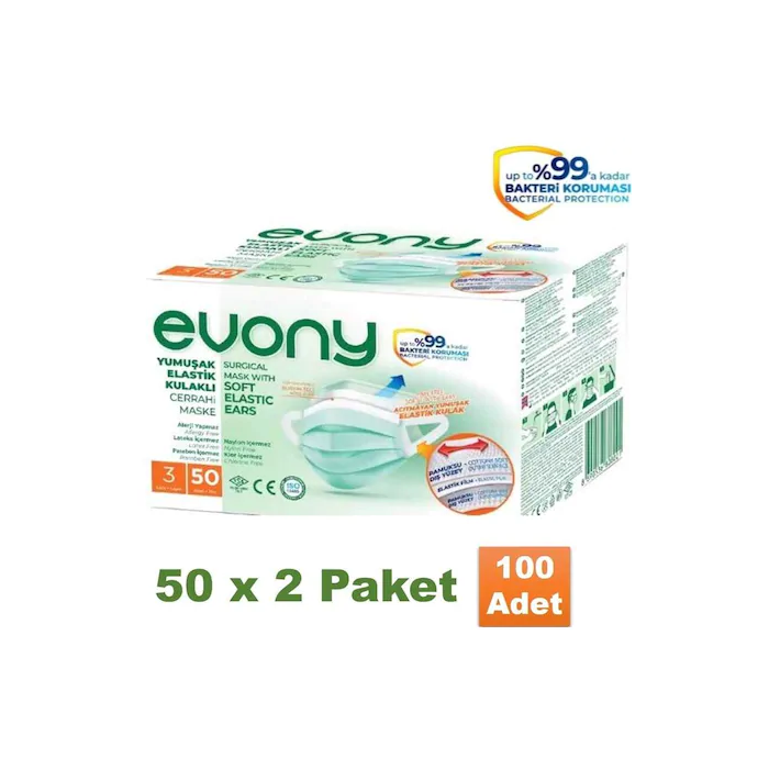 Evony Maske 50'li*2 Paket 100 Adet