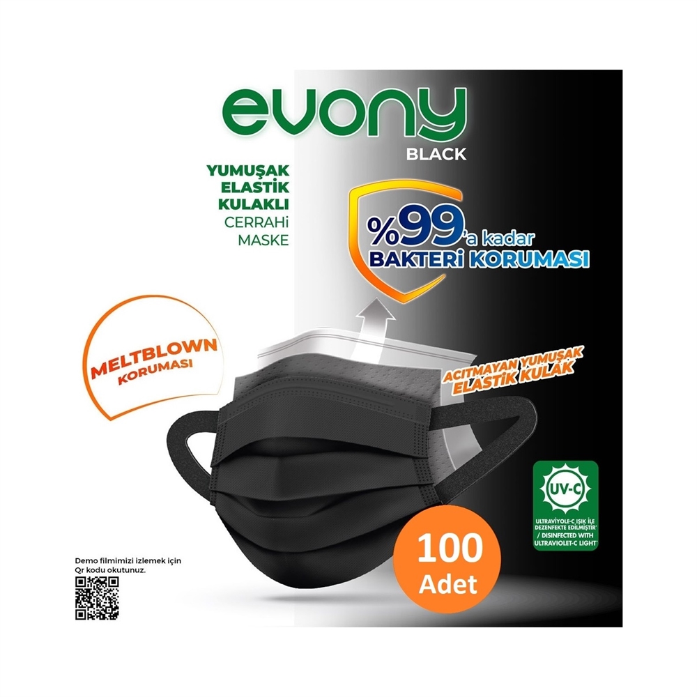 Evony Maske Siyah 50'li*2 Paket 100 Adet