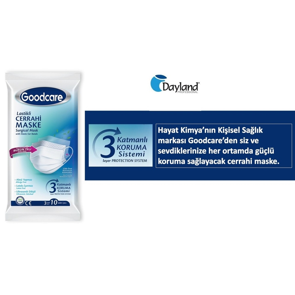 Goodcare Maske Beyaz Kalın Lastikli 10'lu x 24 Paket 240 Adet